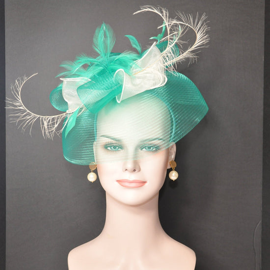 DerbyWedding Feather Floral Organza Headband Fascinator Hat Cocktail Green
