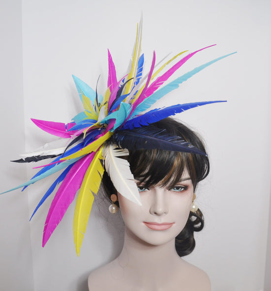 DerbyColorful Feathers Flowers Fascinator Hat on a Clip