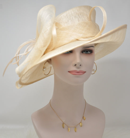 Natural Cream Wide Brim Kentucky Derby Hat, Ascot Hat for Wedding & Tea Party, Garden Party Hat, Mother of the Bride, Church