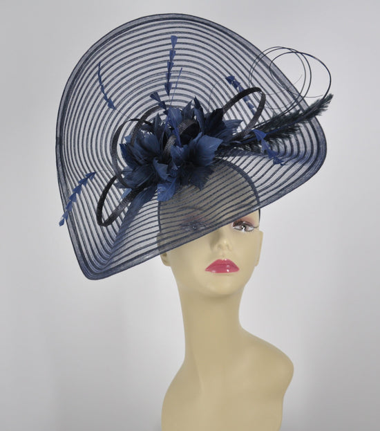 Navy Blue Feather Fascinator Hat: Royal Ascot DerbyWedding