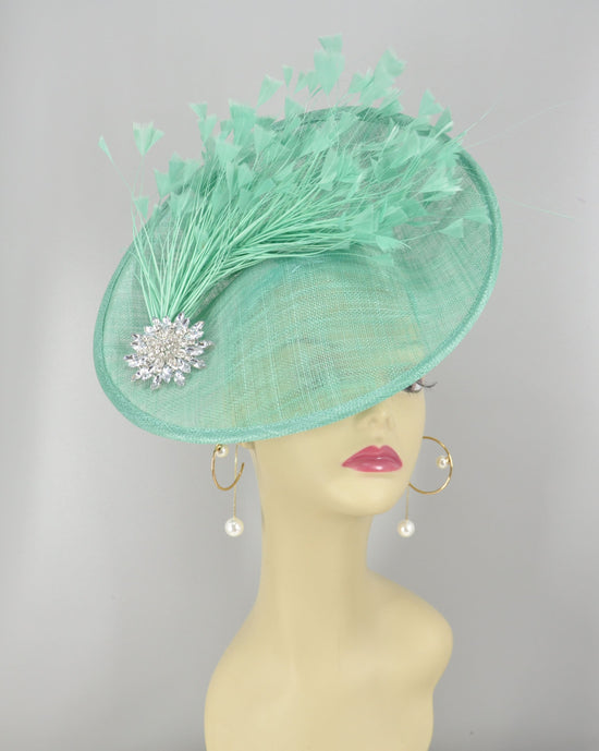 Turquoise Sinamay Fascinator Hat: Feather Flower DerbyHeadband