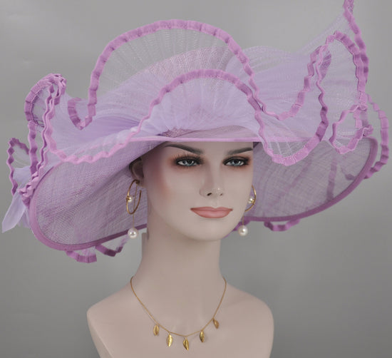 Lilac Crin Wave Style Wide Brim Kentucky Derby Hat, Ascot Hat for Wedding & Tea Party, Garden Party Hat, Mother of the Bride, Church