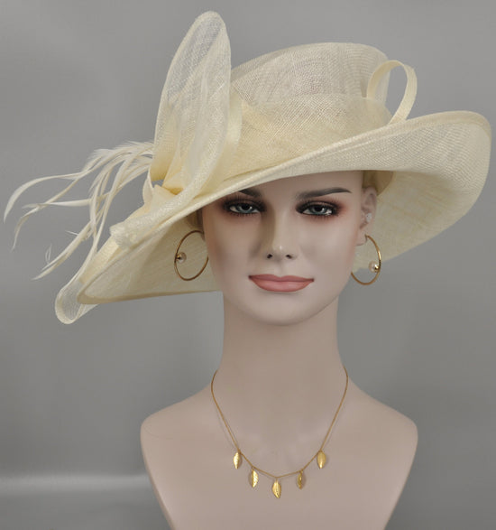 Ivory Derby Hat: Sinamay Floppy Brim Wedding Millinery