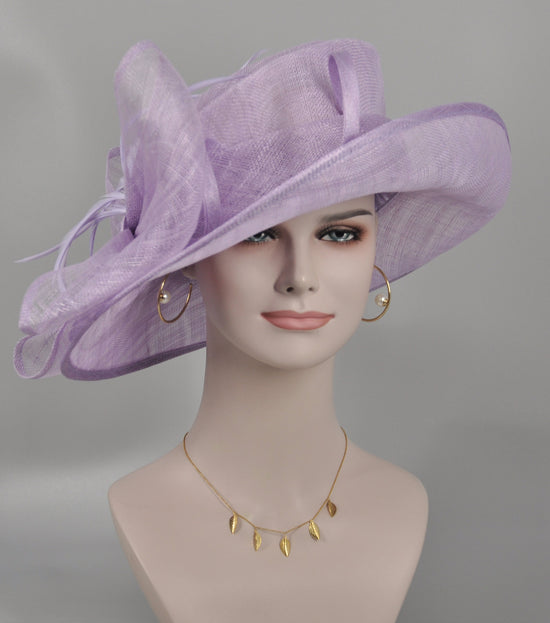 Lavender Sinamay Derby Hat: Wide Brim Wedding Millinery
