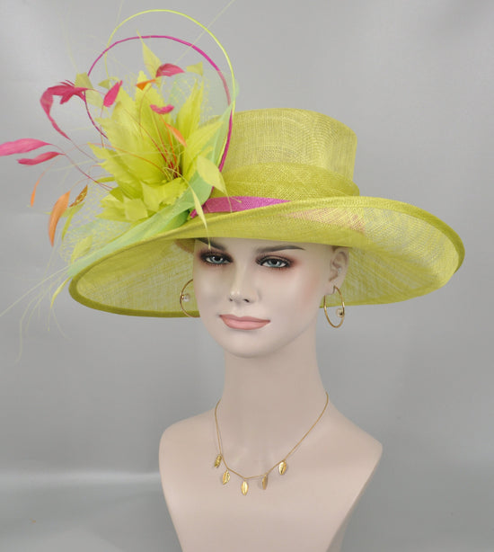 Lime Green Derby Hat: Feather Flower Tea Party Wedding