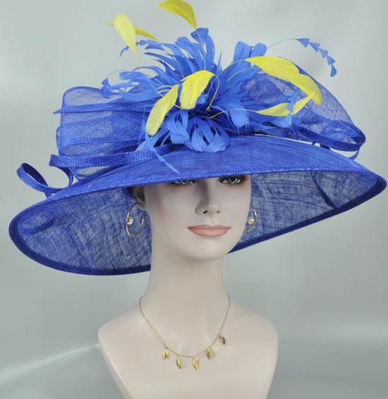 Royal Blue Derby Hat: Feather Flower Tea Party Wedding