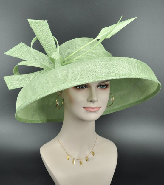 Green Audrey Hepburn Style Wide Brim Kentucky Derby Hat, Ascot Hat for Wedding & Tea Party, Garden Party Hat, Mother of the Bride, Church