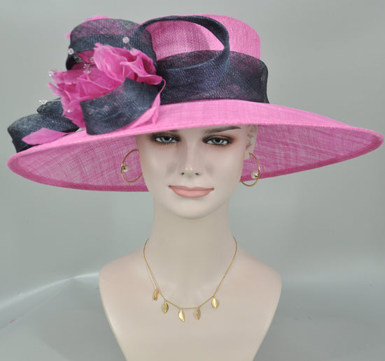 Pink Sinamay Derby Hat, Wide Brim Royal Ascot Hat