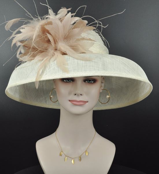 Sinamay Dome Hat: Audrey Hepburn Style Feather Derby Hat