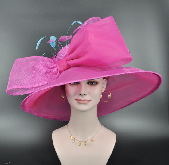 Fuchsia Sinamay Derby Hat: Wide Brim Royal Ascot Occasion Hat
