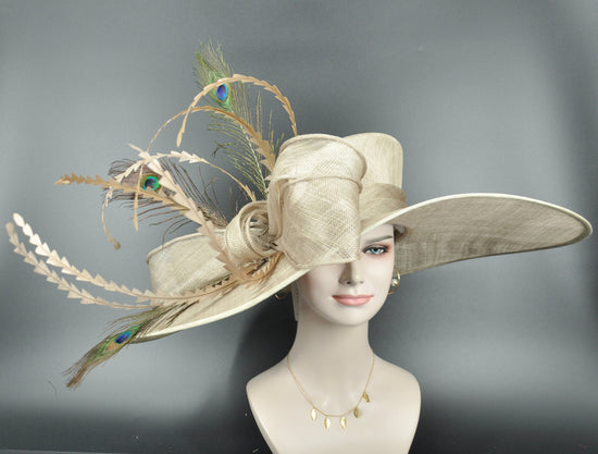 22089 Taupe Royal Ascot Horse Race Oaks day hat Carriage Tea Party Wedding Kentucky Derby Hat Party Hat Wide Brim Wide Brim Hat