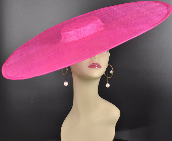 Fuchsia Sinamay Wide Brim Fascinator Hat: DerbyMillinery Supply