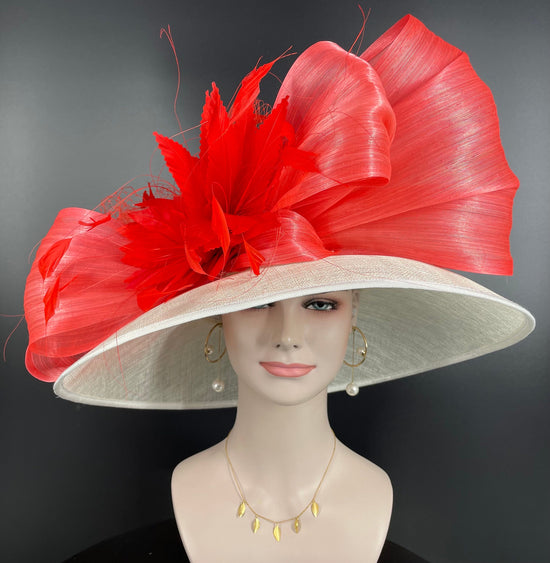 Wide Brim Sinamay Derby Hat: Powder Blue Silk Abaca Bow