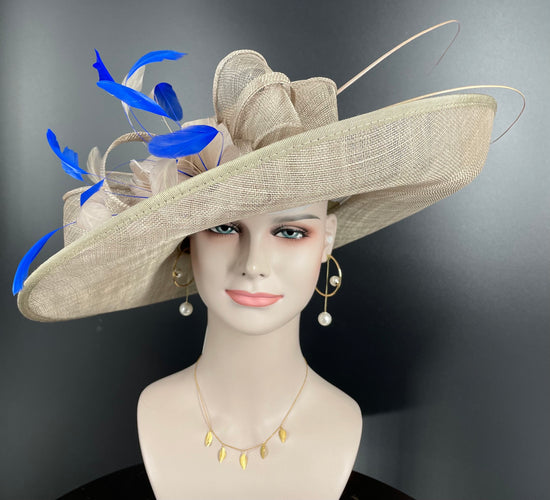 Wide Brim Kentucky Derby Hat, Ascot Hat for Wedding & Tea Party, Garden Party Hat, Mother of the Bride, Church-Taupe