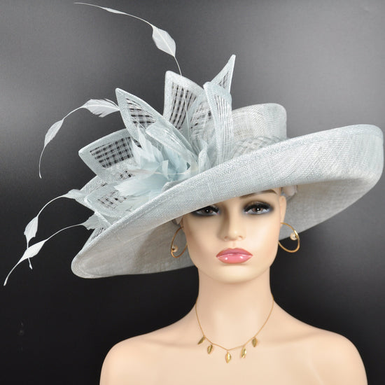 Church, Derby Hat ,Carriage, Tea Party, Wedding, Wide Brim Sinamay Hat, Royal Ascot Hat, Horse Race Hat, Oaks day hat Powder Blue