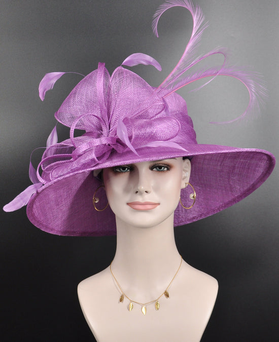 Grape Purple Sinamay Kentucky Derby Hat, Feather Bow