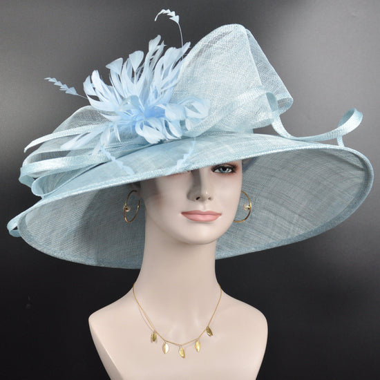 Powder Blue Wide Brim Sinamay Hat for Kentucky Derby,Ascot Royal, Tea Garden Party,Easter Day,Mother of The Bride Elegant Occasion Hat