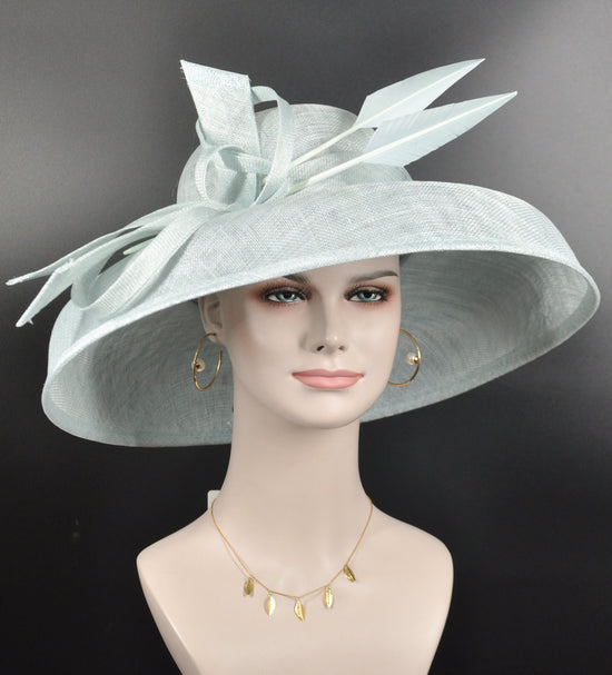 Powder Blue Wide Brim Sinamay Audrey Hepburn Style Kentucky Derby Hat, Ascot Royal Party Hat, Tea&Garden Party Hat, Mother of The Bride Hat