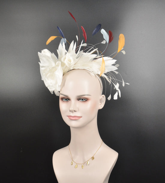Ivory Silk Flower Fascinator: Feather DerbyWedding Hat