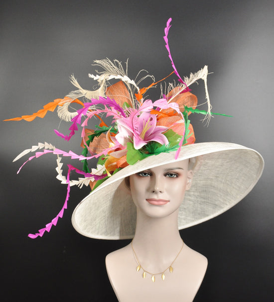 Wide Brim Sinamay Derby Hat: Lily Flower Tea Party Wedding