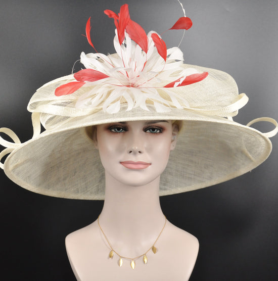 Derby Hat: Jumbo Feather Flower Sinamay Church Wedding Hat