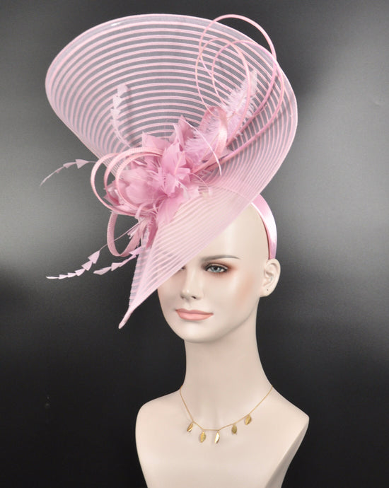 Wide Brim Kentucky Derby Fascinator Hat, Ascot Hat for Wedding & Tea Party, Garden Party Hat, Mother of the Bride, Church Dusty/Blush Pink