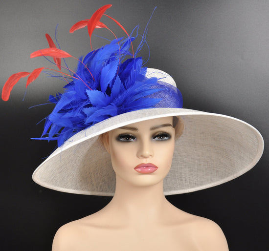 Wide Brim Sinamay Kentucky Derby Hat with Jumbo Feather Flower