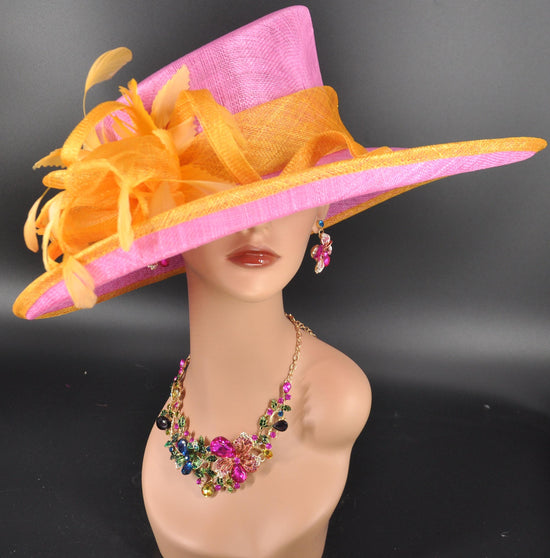 Sinamay Derby Hat: Hot Pink Wide Brim Ascot Hat