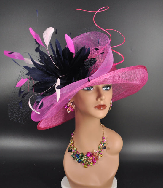 Hot Pink Derby Hat: Feather Flower Royal Ascot Occasion Hat