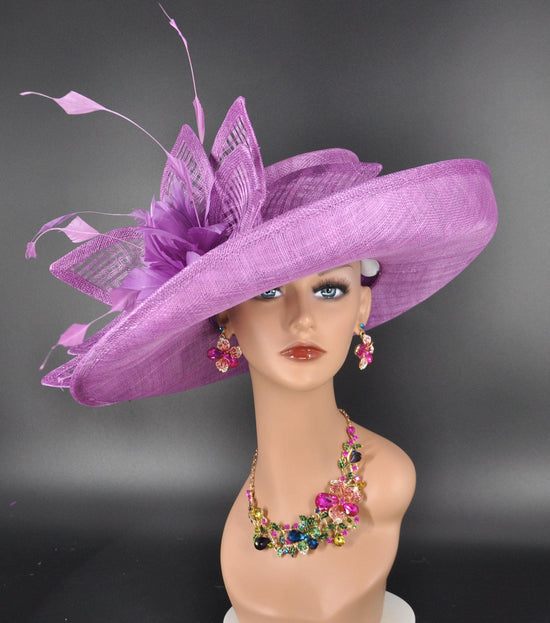 Purple Kentucky Derby Hat, Wide Brim Sinamay Hat,Royal Ascot Hat, Mother Of The Bride Hat, Tea&Garden Party Hat, Carriage Party Hat, Church
