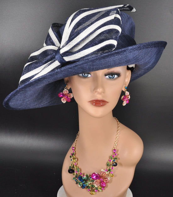 Navy Blue Kentucky Derby Hat,Ascot Hat for Wedding & Tea Party, Garden Party Hat, Mother of the Bride, Church Oaks Day