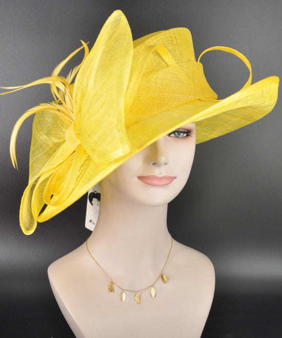 Lemon Yellow Wide Brim Kentucky Derby Hat,Ascot Hat for Wedding & Tea Party, Garden Party Hat, Mother of the Bride, Church
