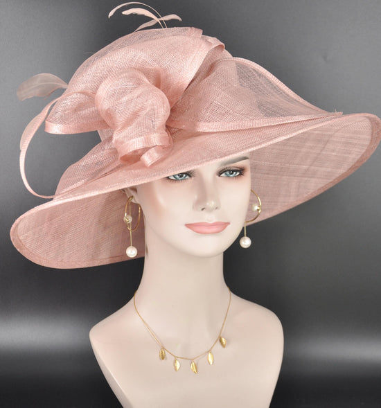Blush Pink Three Layer Wide Brim Sinamay Hat Kentucky Derby Hat Wedding Church Tea Party Garden Carriage Party Ascort Royal Party Hat
