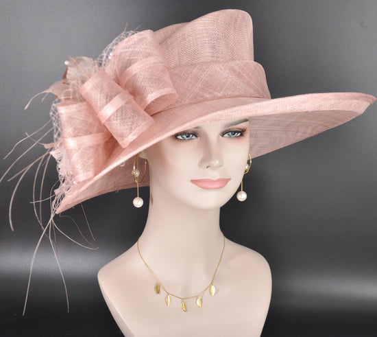 Blush Pink Three Layer Wide Brim Sinamay Hat Kentucky Derby Hat Wedding Church Tea Party Garden Party Ascort Royal Party Hat