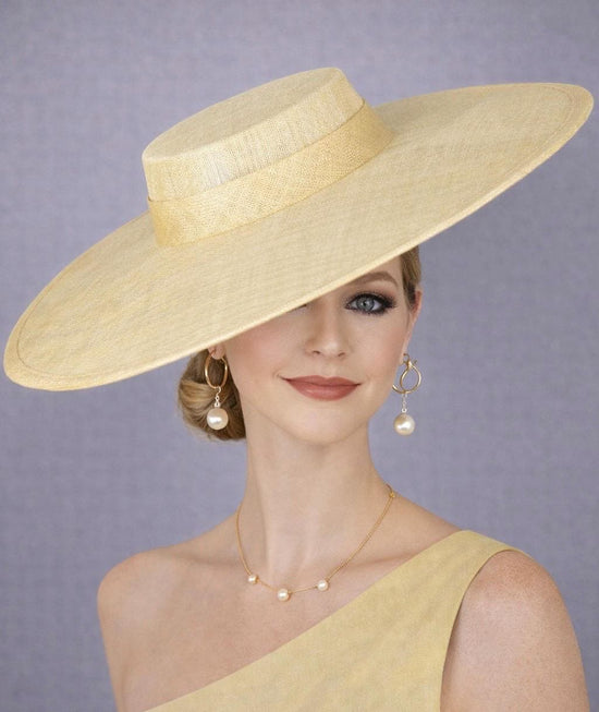 Yellow Wide Brim Sinamay Fascinator Hat Ascot Royal Hat for Wedding Race Day Kentucky Derby Party Mother of the Bride