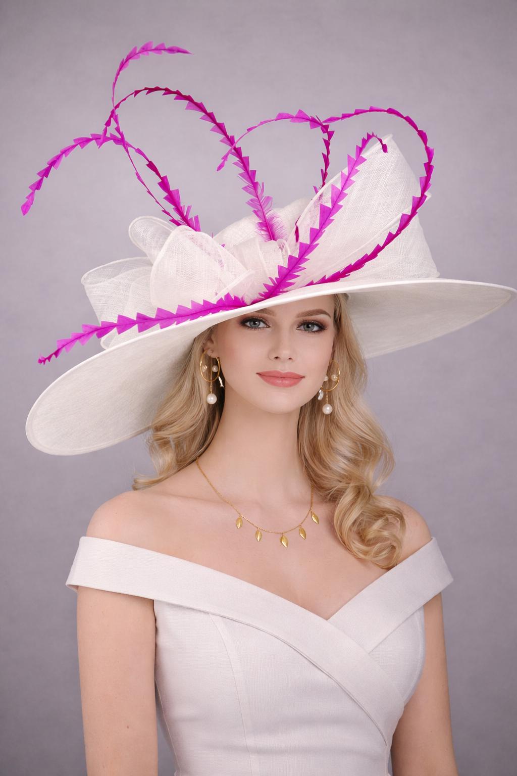 tea party hats and dresses White Bow Hat Wide Brim Kentucky Derby Hat,Ascot Hat for Wed – Miss Race Derby Size:14-17 What to Wear to Unique design category:special_occasion/easter/men