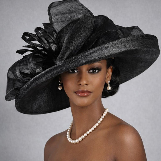 Wide Brim Sinamay Hat for Kentucky Derby, Ascot Racing Hat, Elegant Wedding Guest Hat, Mother of the Bride Hat Black