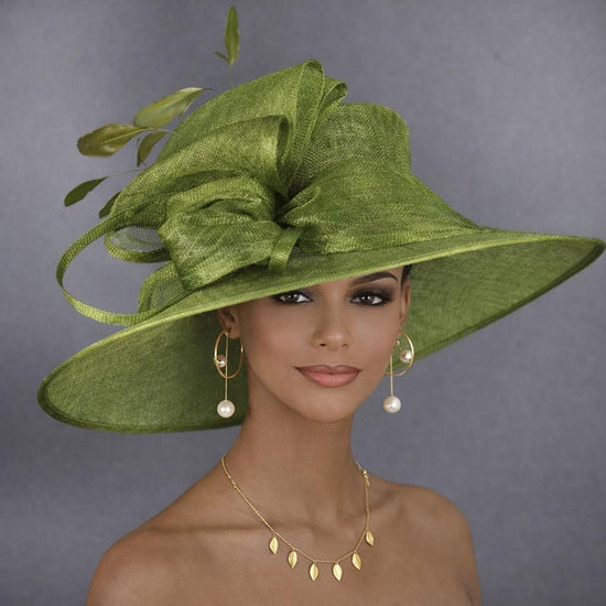 Olive Green Three Layer Wide Brim Sinamay Hat Kentucky Derby Hat Wedding Church Tea Party Garden Party Ascort Royal Party Hat
