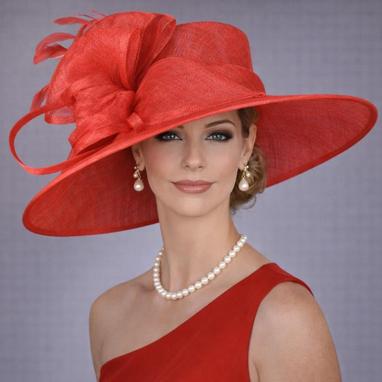 Red Three Layer Wide Brim Sinamay Hat Kentucky Derby Hat Wedding Church Tea Party Garden Party Ascort Royal Party Hat