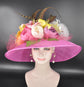 Fuchsia Pink Flower Styles Wide Brim Kentucky Derby Hat, Ascot Hat for Wedding & Tea Party, Garden Party Hat, Mother of the Bride, Church