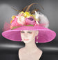 Fuchsia Pink Flower Styles Wide Brim Kentucky Derby Hat, Ascot Hat for Wedding & Tea Party, Garden Party Hat, Mother of the Bride, Church