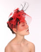 Kentucky Derby Wedding Feather Floral Organza Headband Fascinator  Hat Cocktail Red with Black