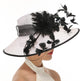 White with Black Kentucky Derby Hat, Church Hat, Wedding Hat, Easter Hat, Tea Party Hat Wide Brim   Sinamay Hat