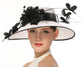 White with Black Kentucky Derby Hat, Church Hat, Wedding Hat, Easter Hat, Tea Party Hat Wide Brim   Sinamay Hat