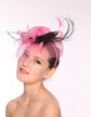 Kentucky Derby Wedding Feather Floral Organza Headband Fascinator  Hat Cocktail Hot Pink with Black