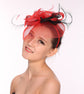 Kentucky Derby Wedding Feather Floral Organza Headband Fascinator  Hat Cocktail Red with Black
