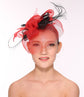 Kentucky Derby Wedding Feather Floral Organza Headband Fascinator  Hat Cocktail Red with Black