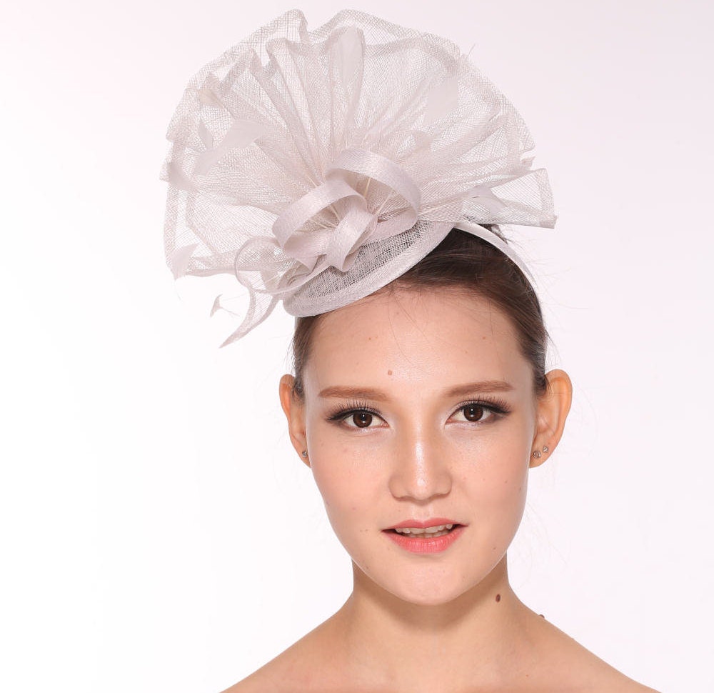 DerbyFeather Floral Sinamay Headband Fascinator Hat Cocktail White ...
