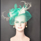 Kentucky Derby Wedding Feather Floral Organza Headband Fascinator  Hat Cocktail Green