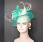 Kentucky Derby Wedding Feather Floral Organza Headband Fascinator  Hat Cocktail Green